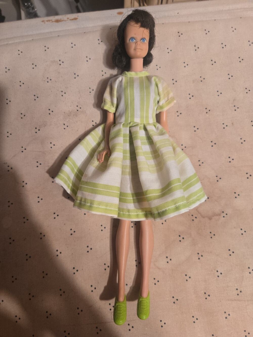 1960s Mattel Barbie Midge BRUNETTE DOLL, Green Dress, Bathing Suit, Shoes